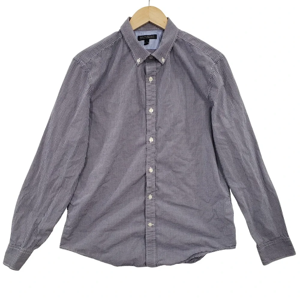 Banana Republic Soft Wash Tailored Slim Fit Gingham Button Down Shirt Mens L